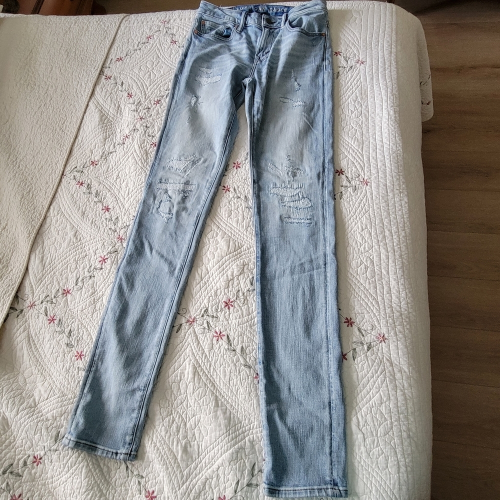 Men's AE American Eagle Stacked Skinny 30x36 Distressed Denim Jeans